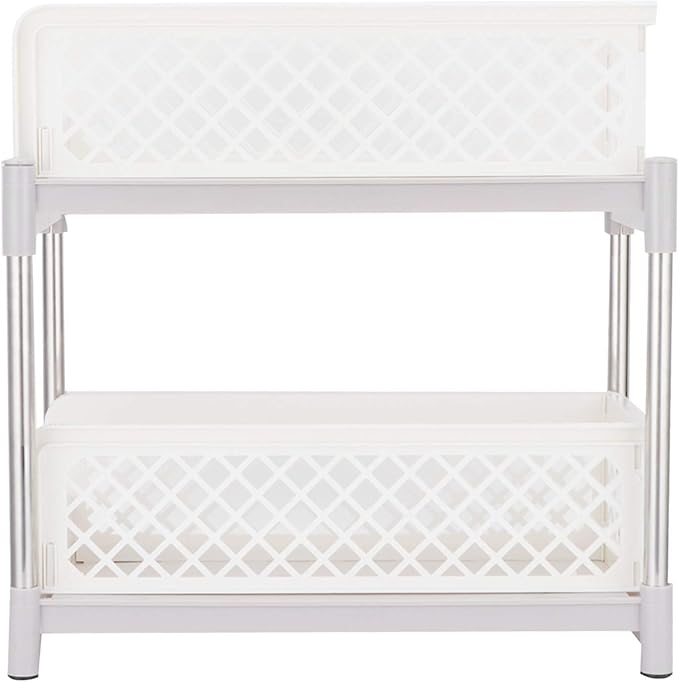 2 Layer Bathroom Sliding Basket Storage Cabinet, Bathroom Shelf with Pull Out Drawers, White Space Storage Rack for Supplies, to Inl No Dril Needed