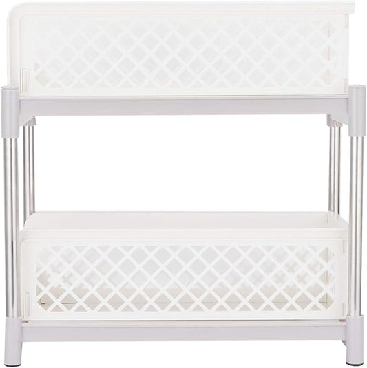 2 Layer Bathroom Sliding Basket Storage Cabinet, Bathroom Shelf with Pull Out Drawers, White Space Storage Rack for Supplies, to Inl No Dril Needed