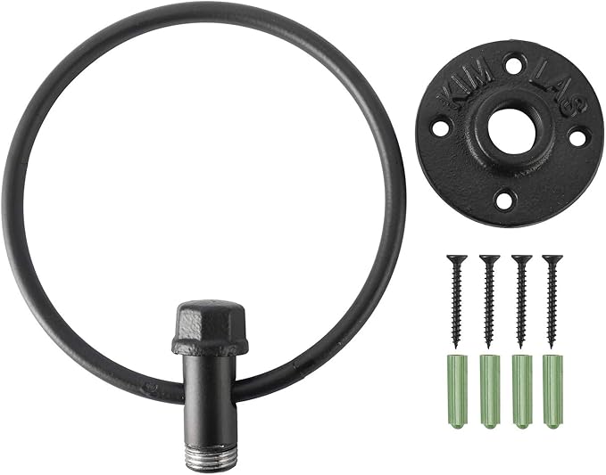 HighFree Industrial Towel Ring, Farmhouse Pipe Hand Towel Holder, Matte Black Wall Mounted Bathroom Hardware, Rustic Towel Ring for Bathroom (1)