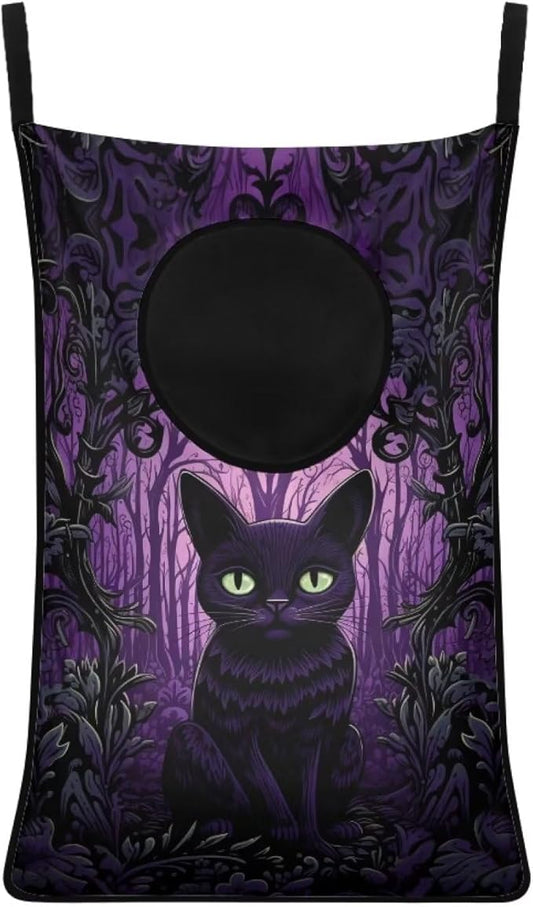 ZOUTAIRONG Halloween Black Cat Hanging Laundry Hamper Laundry Bag Washable Dirty Hamper for Clothes Large Laundry Basket Toys Storage Organizers for Home Bedroom Bathroom Purple