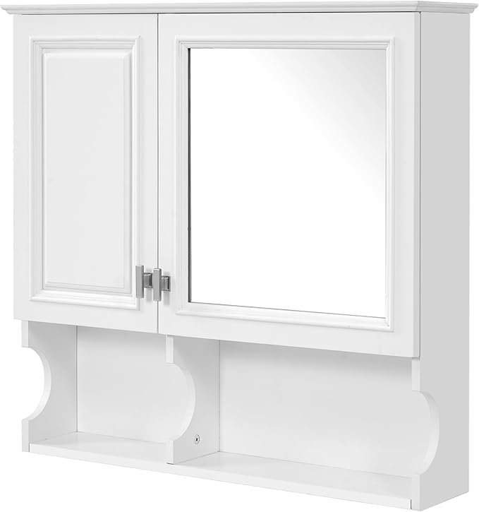 Bathroom Wall Cabinet with Mirror, Medicine Cabinet with 2 Doors and Adjustable Shelf, Space Saver Storage Cabinets Over The Toilet for Bathroom (30'' x 28'')