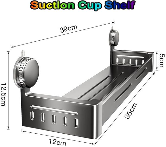 No-Punch Suction Cup Shelf, Bathroom Kitchen Home Storage Wall Rack, Quick Install Strong Adsorption and Stabilization(39cm)