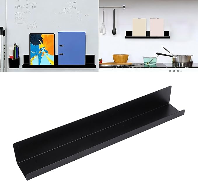 BAFOVY Wall Picture Shelf, 16.93 x 2.36 Inches Carbon Steel Bathroom Shelf with Powerful Load Bearing Capacity, for Living Room Bedroom Bathroom Organization (Black)