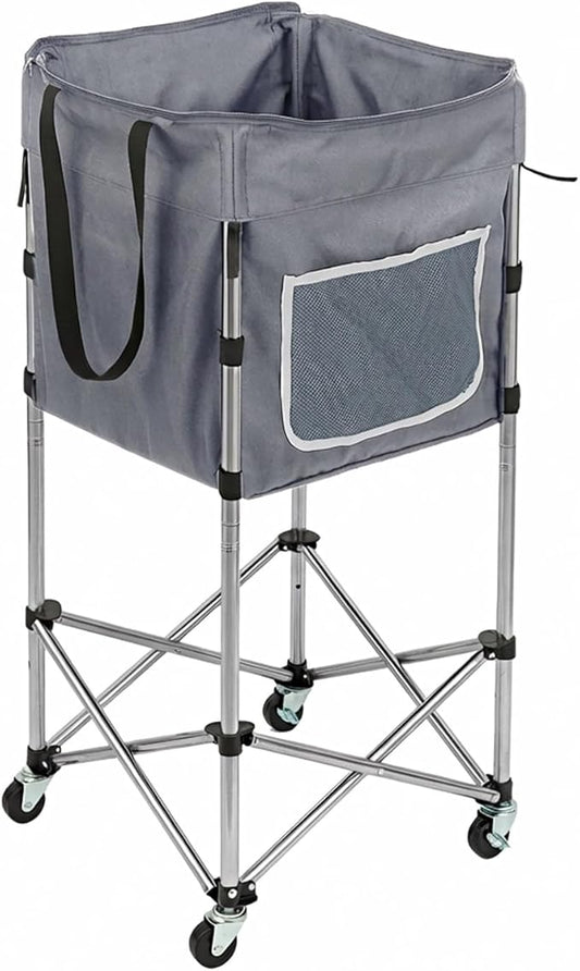 35.9" Tall Laundry Cart with Wheels, No-Bend Rolling Laundry Basket, Stable Stainless Steel Frame, Collapsible Laundry Hamper for Bathroom, Dorm & Bedroom, 600D Washable Bag – Grey