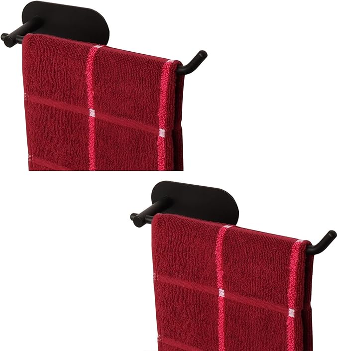TocTen Hand Towel Holder/Towel Ring, No Drilling Stick on Wall Hand Towel Bar, SUS 304 Stainless Steel Hand Towel Rod, Strong Self Adhesive Hand Towel Rack/Hanger for Bathroom Kitchenn(Black, 2 Pack)
