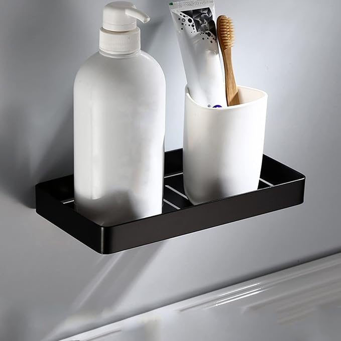 Stainless Steel Soap Rack Wall Mount Soap Holder Shelf Durable Rustproof Soap Drain Rack with Hooks for Bathroom Kitchen Black Silver Gold 23x12x2 5cm (Black)