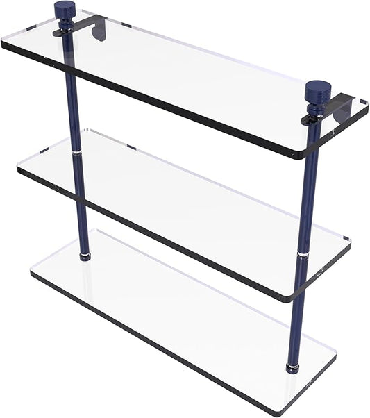 Allied Brass FT-5/16-MBL Foxtrot Collection 16 Inch Triple Tiered Glass Shelf, Mediterranean Blue