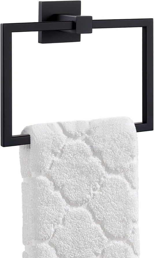 Angle Simple Square Towel Ring Matte Black, SUS 304 Stainless Steel Bathroom Swivel Hand Towel Holder Rack 7.09 Inches, Wall Mount