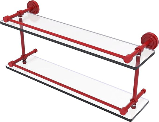 Allied Brass DT-2/22-GAL-FER Dottingham 22 Inch Double Glass Shelf with Gallery Rail, Fire Engine Red