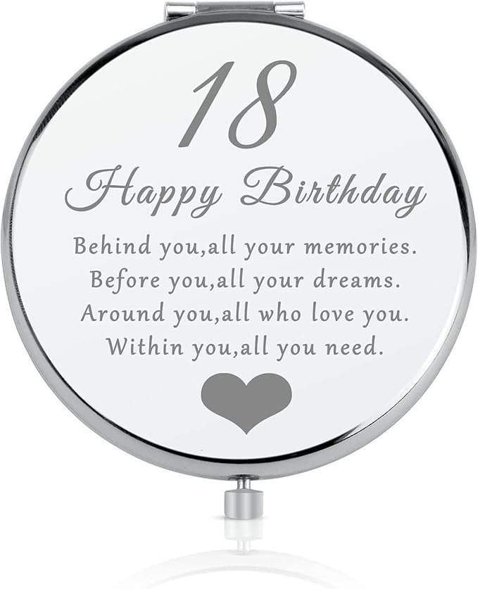 18th Birthday Gift for 18 Years Old Girls, Happy 18th Birthday Gift for Sister Niece Daughter Bestie, Folding Makeup Mirror for Her, Present Idea for Girls Turning 18 Years Old, 18th Bday Gift for Her