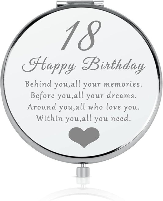 18th Birthday Gift for 18 Years Old Girls, Happy 18th Birthday Gift for Sister Niece Daughter Bestie, Folding Makeup Mirror for Her, Present Idea for Girls Turning 18 Years Old, 18th Bday Gift for Her