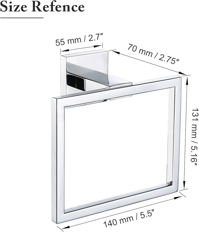 TQKAG Polished Towel Ring Bathroom Hand Towel Holder Stainless Steel Square Towel Hangers Wall Mounted