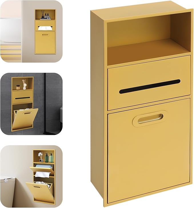 Recessed Storage Cabinet for Bathroom, Stainless Steel Wall-Mounted Design, Space-Saving, Rust-Resistant, Easy Install, (Golden, 66 * 14 * 30cm)