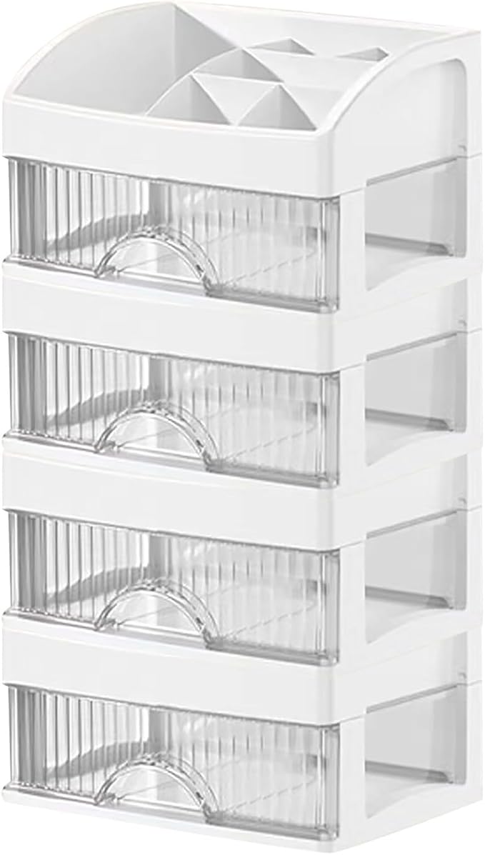 Makeup and Jewelry Organizer-Multilayer Transparent Drawer Storage,Desk Drawer Organizer-Cosmetics Jewelry Storage Cabinet,Desktop Rack for Stationery | Household Storage,for School Home (white, L)