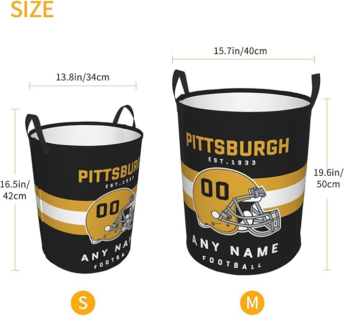 Custom Pittsburgh Laundry Hamper - Personalized Football Style Laundry Basket - Customized Name And Number - Dirty Clothes Hamper Waterproof Large Capacity Hamper for Bedroom Bathroom Living Room