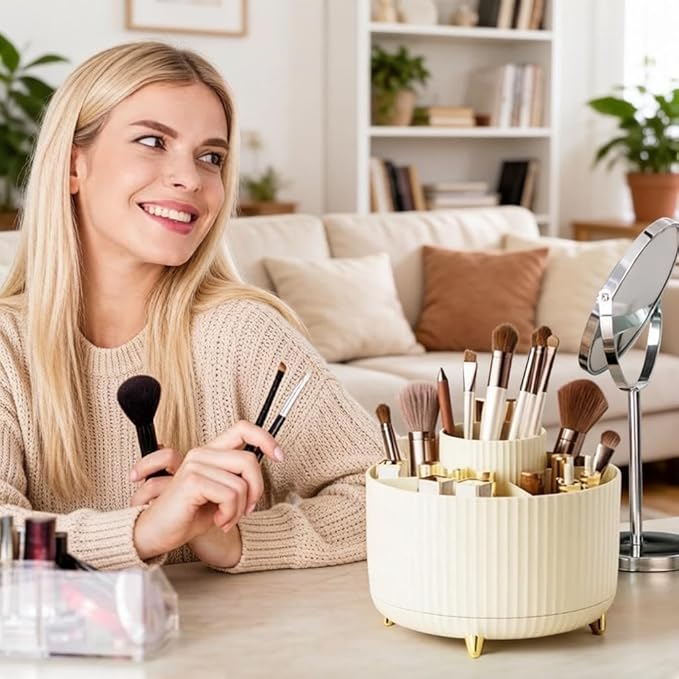 Makeup Brush Holder,360° Rotating Makeup Brush Organizer,5 Slot Make up Brushes Cup for Cosmetics,Large Capacity,For Nail Polish, Art Supply, Bathroom Vanity,Cosmetics Organizer,Cream
