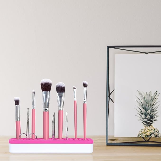 TANG SONG 1 PC Rectangle Silicone Make up Brush Holder Cosmetic Storage Box Desktop Organizers (Pink)