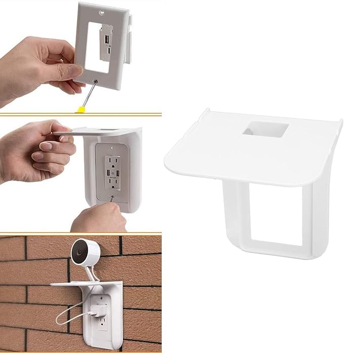 Outlet Shelf Wall Holder, Phone Charging Holder, Wall Shelf Organizer with Built in Cord Storage & Room for Bulky Plugs, Perfect for Bathroom, Kitchen