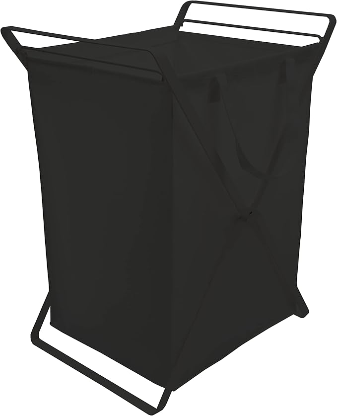 Yamazaki Home Tower Laundry Hamper Clothes Basket With Cotton Liner - Large, 25.2" - Steel + Cotton - 20 Gallons, 75 Liters