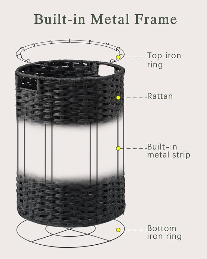 SETVSON Laundry Basket Round Rattan Laundry Hamper 29.1 Gal(110 L) Handwoven Large Wicker Basket with Handles, Wicker Hamper with Removable Bags and 2 Mesh Bags for Bathroom Living Room Black(No Lid)