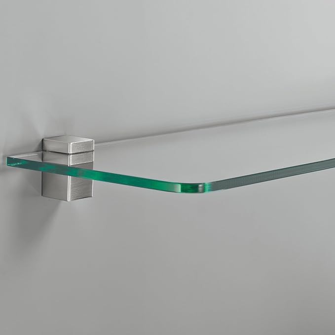 Glass Shelves - Tempered Safety Glass Shelves for Bathroom, Choose Over 20 Shelf Brackets and Multiple Shelf Sizes - Bloc Style - 31.5 x 7.9 in - Stainless Clip