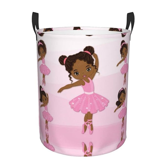 Cute African American Black Girl Round Laundry Hamper Storage Basket Toy Clothes Organizer Bin For Home Bathroom Bedroom Dorm Nursery, 62l