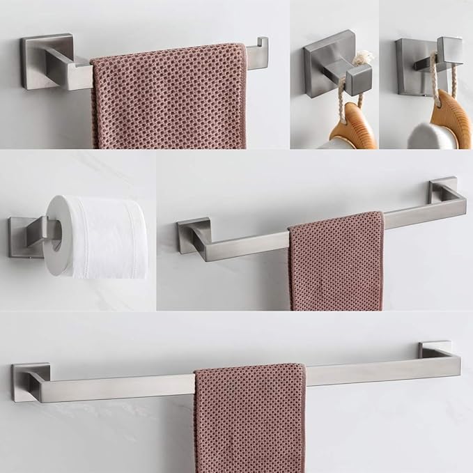 VELIMAX Premium Stainless Steel 6 Pieces Bathroom Hardware Set Wall Mounted Bathroom Accessories Kit Modern Towel Bar Set - 23.6 Inches and 30 Inches, Brushed