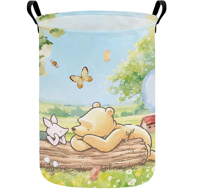 Greatingreat Winnie Foldable Laundry Basket - Small Circular Collapsible Hamper with PE Coating, Baby Laundry Basket & Clothes Organizer for Nursery, Bedroom, Home Storage (Blue)