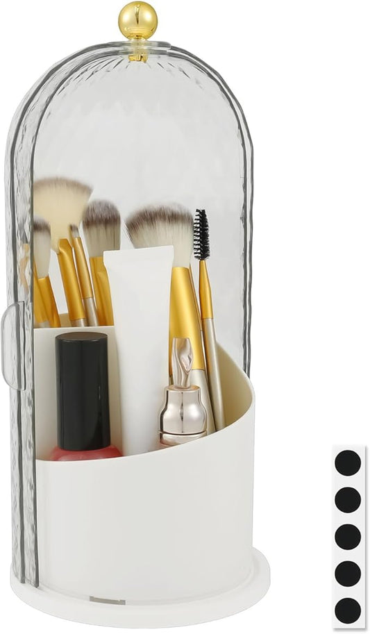 Concealed Toothbrush Holder 360?? Rotating Makeup Brush Organizer Dustproof Cosmetic Brush Container for Toothbrush Lipstick Vanity (white)