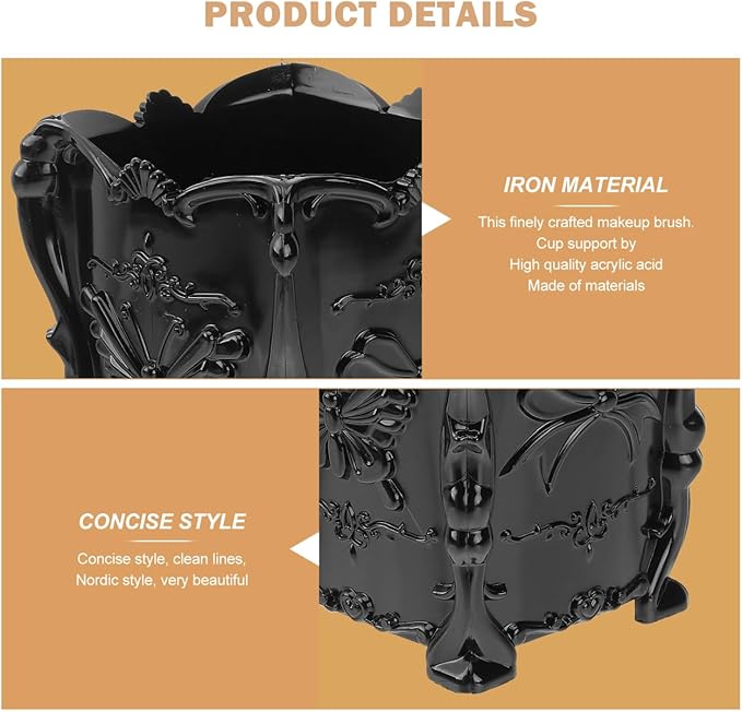 Operitacx Black Acrylic Makeup Brush Holder Cup with Butterfly Carved Design Cosmetic Organizer for Vanity Desktop Storage 3.93X3.14X3.14 Inch