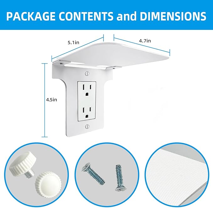 Metal Outlet Shelf with Built-in Cable Management, No-Drill Wall Organizer for Bathroom Outlets, Secure Holder for Echo Dot & Electric Toothbrush, Fits Vertical Decora, 2-Pack