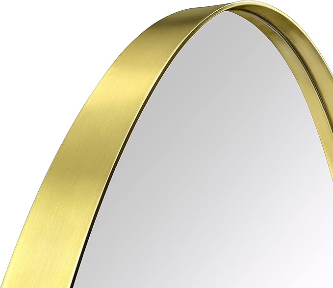 Brushed Gold Oval Recessed Bathroom Medicine Cabinet with Mirror Stainless Steel Metal Framed Oblong Pill Shaped Bathroom Cabinet with Mirror 16x33''