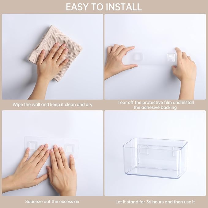 PAVSTINE 2 Pack Clear Shower Shelf, Adhesive Bathroom Shower Shelves, Wall Mounted Bathroom Shower Organizer, No Drill Shower Shelves with Self Adhesive Tape, Transparent