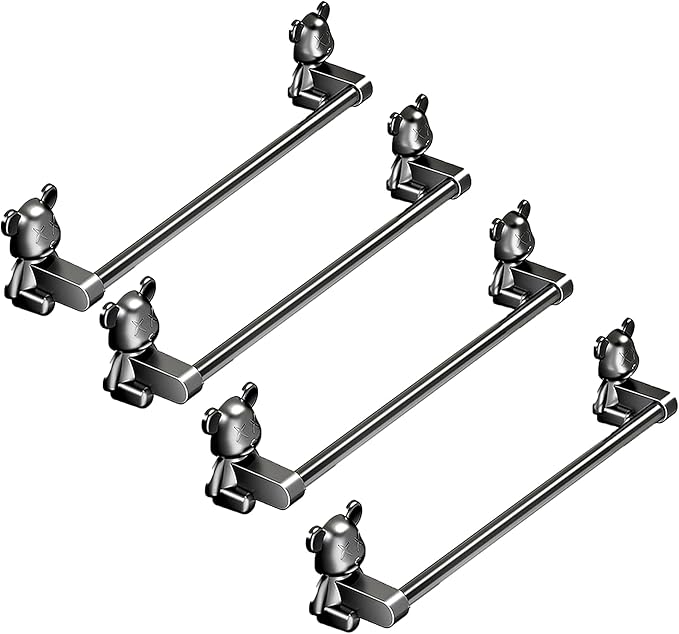 Towel Bar No Holes No Nails - 40cm Gray Bathroom Towel Racks, Wall Mount ABS Towel Holder for Bath,Rust Resistant, Self-Adhesive Buckle Easy Installation,4-Pack