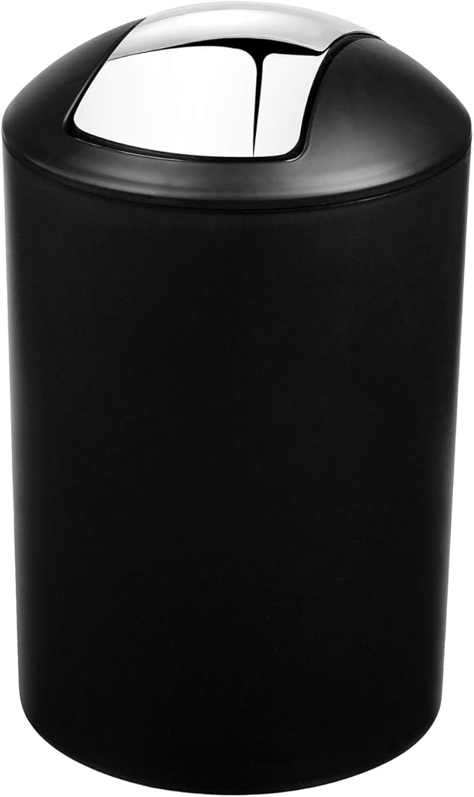 Bathroom Accessories Set 6 Piece - Trash Can, Toothbrush Holder, Toothbrush Cup, Soap Dispenser, Soap Dish, Toilet Brush Holder - Modern Bathroom Decor Set (Black)