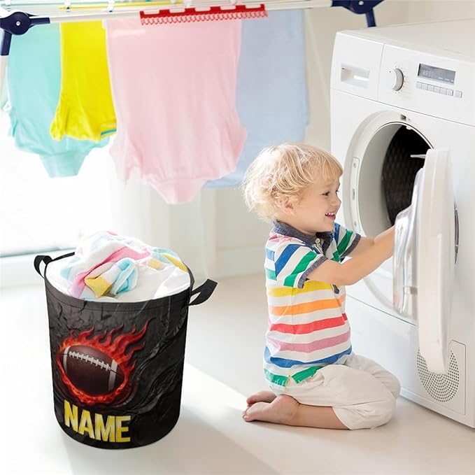 Personalized Rugby Laundry Hamper Custom Name Funny Dirty Clothes Laundry Basket Portable Storage Basket For Home Bathroom Family Football Lovers Xmas Birthday (style 9)