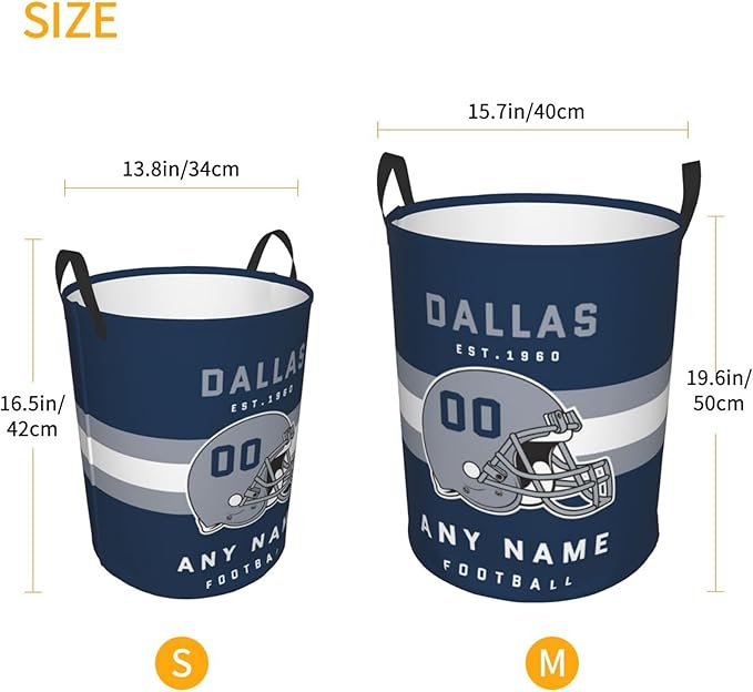 Custom Dallas Laundry Hamper - Personalized Football Style Laundry Basket - Customized Name and Number - Dirty Clothes Hamper Waterproof Large Capacity Hamper for Bedroom Bathroom Living Room