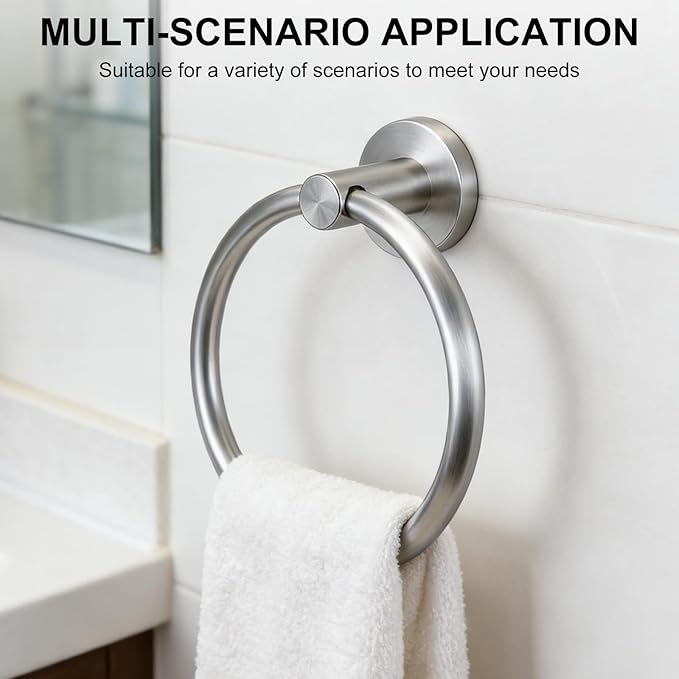 SetSail Towel Holder for Bathroom Wall Silver Towel Ring Stainless Steel Hand Towel Holder 3 Packs Towel Hanger for Bathroom Accessories, Drill Hole