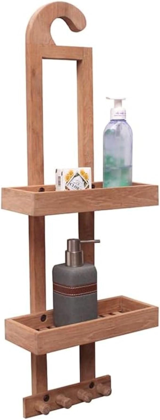 NORDIC STYLE TEAK Wood Natural Hanging Shower Caddy with Storage Shelves, Water Resistant, Easy to Place, Select-Grade Solid Teak Wood, Shower Accessory (Natural Langr)