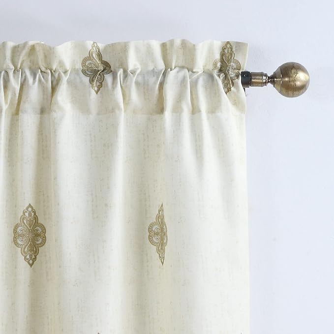 Hudson Vintage Gray Pinted Paisley Window Curtain Pair,Farmhouse Taupe 2 Panels Set,Each 42" W x 63" L and Total 84" Wide and 63" Long