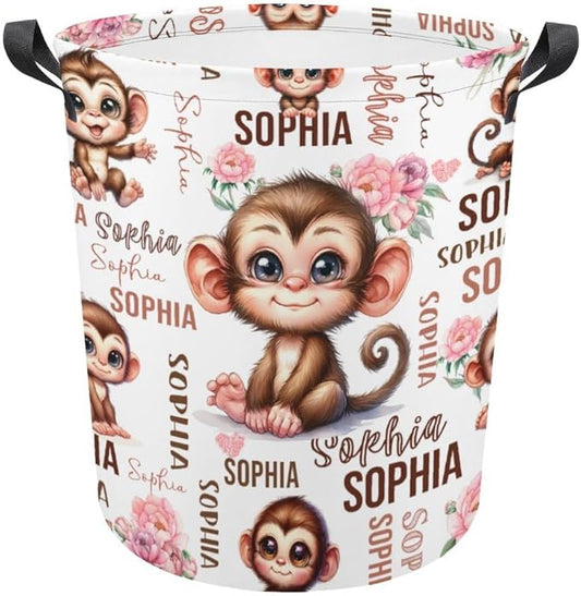 Custom Monkey Laundry Baskets, Personalized Monkey Gifts, Collapsible Laundry Hamper with Name for Kids Adults Home Decoration