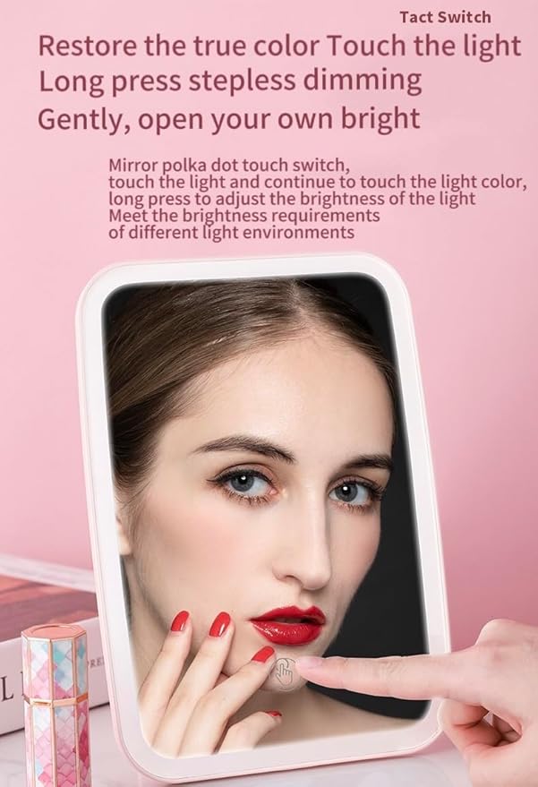 Professional Lighted Makeup Mirror with Lights - Vanity Mirror with LED Brightness Adjustable, Three Colors Changing Lights, Portable and Foldable Stand - USB Rechargeable