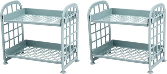 2X Storage Shelves,Plastic Small Storage Shelves - 2 Tier Shelf Shelving,Kitchen Shelf Bathroom Organizer(Nordic Blue)