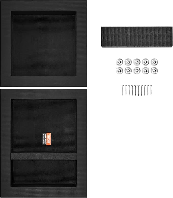 VEVOR Shower Niche Ready for Tile 16" x 16" & 16" x 20", Triple Shelf Organizer, Square Corners Wall-Inserted Niche Recessed, Sealed Protection Modern Soap Storage Niche for Shower Bathroom, Black