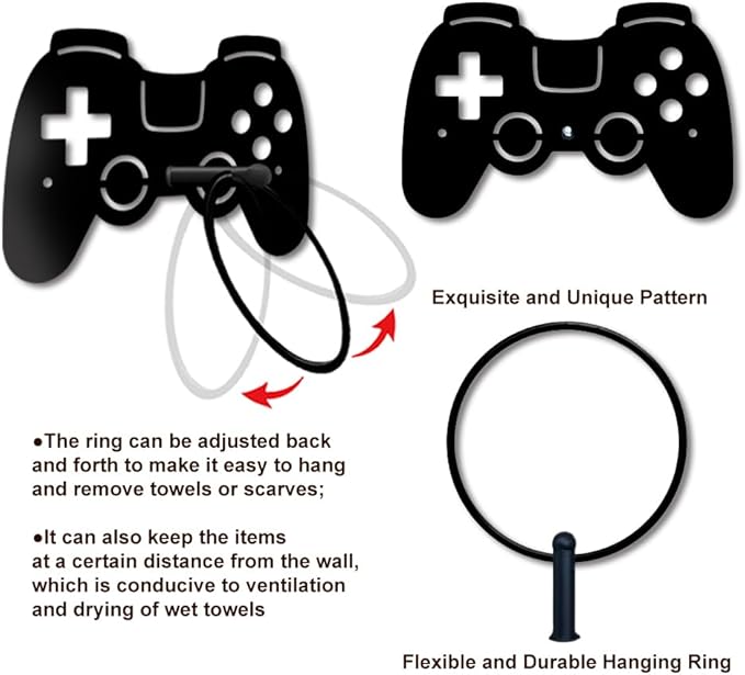MAYJOYDIY Game Controller Metal Towel Ring Gamepad Shaped Sign Towel Holder for Gamer Room Decor Gamepad Black Art Towel Rack Wall Mounted for Bathroom Kitchen Home Boys Room Decors Gift