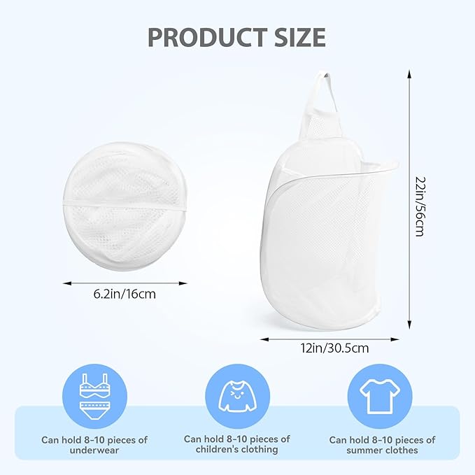 Hanging Laundry Bag Small Hanging Hamper Foldable Mesh Hamper Collapsible Wall Mounted Storage Bag for Home Hotel Office, White