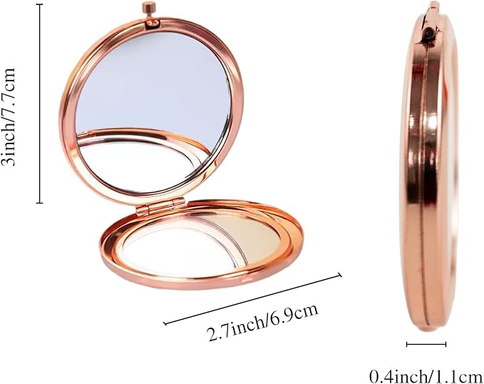 Rose Golden Compact Mirror for Purse, Double-Sided 1X/2X Magnifying, Portable Travel Makeup Mirror, Folding Mini Pocket Mirrors(Rose Gold)