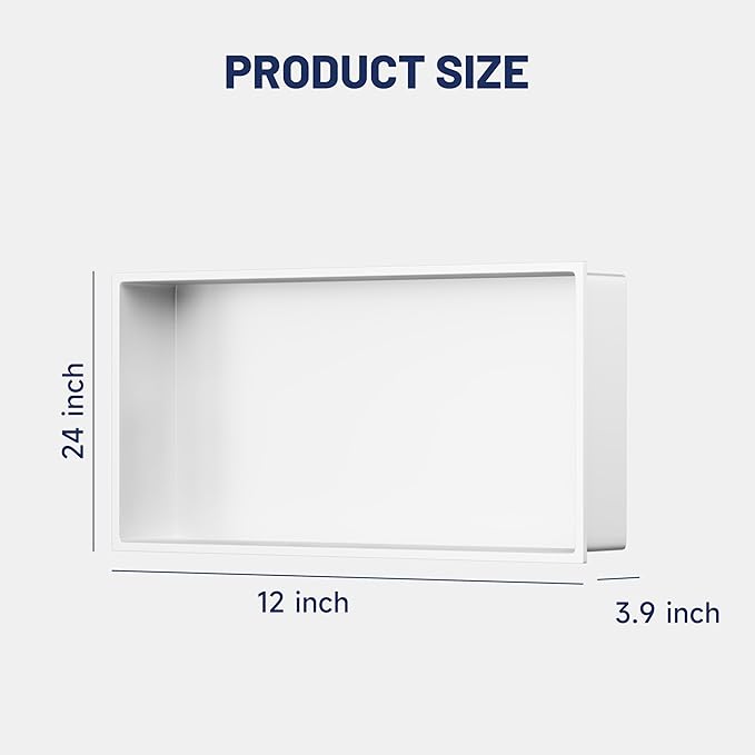 Stainless Steel Shower Niche 24"X12" No Tile Needed Recessed Inserted Wall Niche Shower for Bathroom, Living Room, Kitchen for Storage, White