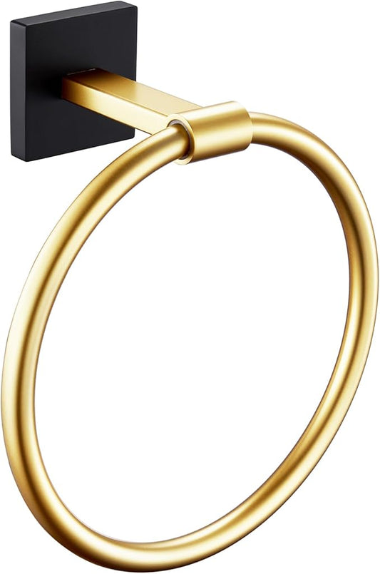 KOKOSIRI Hand Towel Holder Wall Mounted Towel Ring Bathroom Accessories Shower Towel Hanger Rack Stainless Steel Black with Gold, B3010GDK