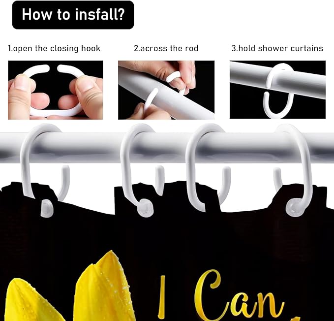 AZHM 4pcs Sunflower Shower Curtain Set Inspirational Quotes Flower Bathroom Decor with Rugs Bathroom Accessories Set Bathroom Curtain Shower with 12 Hooks